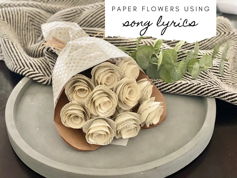 Custom Song Lyrics Paper Flowers, Wedding Vows, Paper Anniversary, First Anniversary, Gift for Her, Paper Roses, Song Gifts, Valentines Day image 1