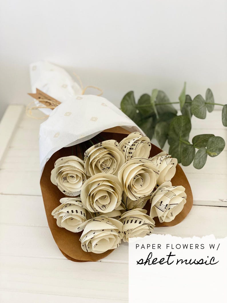 Personalized First Dance Song Gift Custom Sheet Music Paper Rose Artwork Wedding Keepsake Romantic Anniversary Present Music Lover Gift Valentine Day Surprise Bridal Memento Sentimental Paper Flower Art Unique Wedding Song Display Paper
