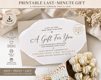 Song Lyric Gift Certificate Printable Voucher Download Instant Access Last Minute Solution Anniversary Present Romantic Keepsake Wedding