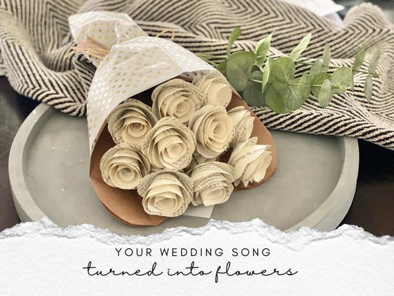 Paper Anniversary Gift First Dance Song Lyric Rose Bouquet Keepsake Personalized Wedding Vow Poem Flower Arrangement Custom Music Artwork
