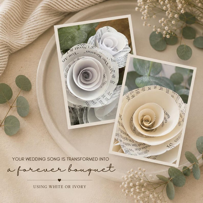 Romantic Anniversary Gift Personalized Song Lyric Rose Bouquet Paper Anniversary Present For Wife Husband Custom First Dance Song Keepsake Wedding Vow Poem Flower Arrangement Handmade Paper Roses Meaningful First Year Gift Lasting Wedding