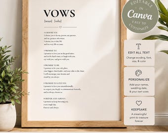 Wedding Vow Print Dictionary Definition Art Poster Editable Template Canva Download Printable Artwork Anniversary Gift Bride Groom Couple