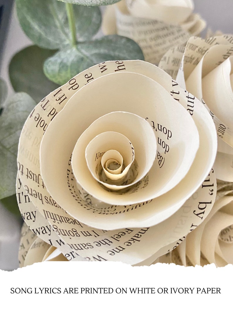 Custom Song Lyrics Paper Flowers, Wedding Vows, Paper Anniversary, First Anniversary, Gift for Her, Paper Roses, Song Gifts, Valentines Day image 4