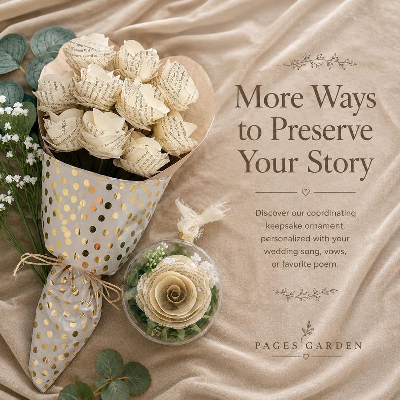 Paper Anniversary Gift First Dance Song Lyric Rose Bouquet Keepsake Personalized 1st Wedding Vow Flowers Romantic Gifts For Her or Him image 10