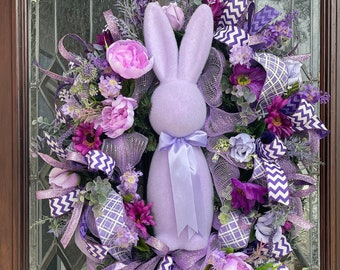 Elegant Spring Purple Bunny Door Wreath / Hand Crafted Spring Wreath By Ramon At Home