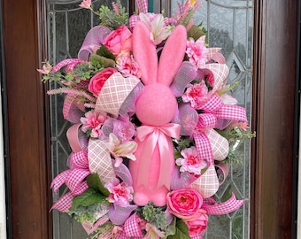 Spring Pink Bunny Wreath / Hand Crafter Spring Wreath By Ramon At Home