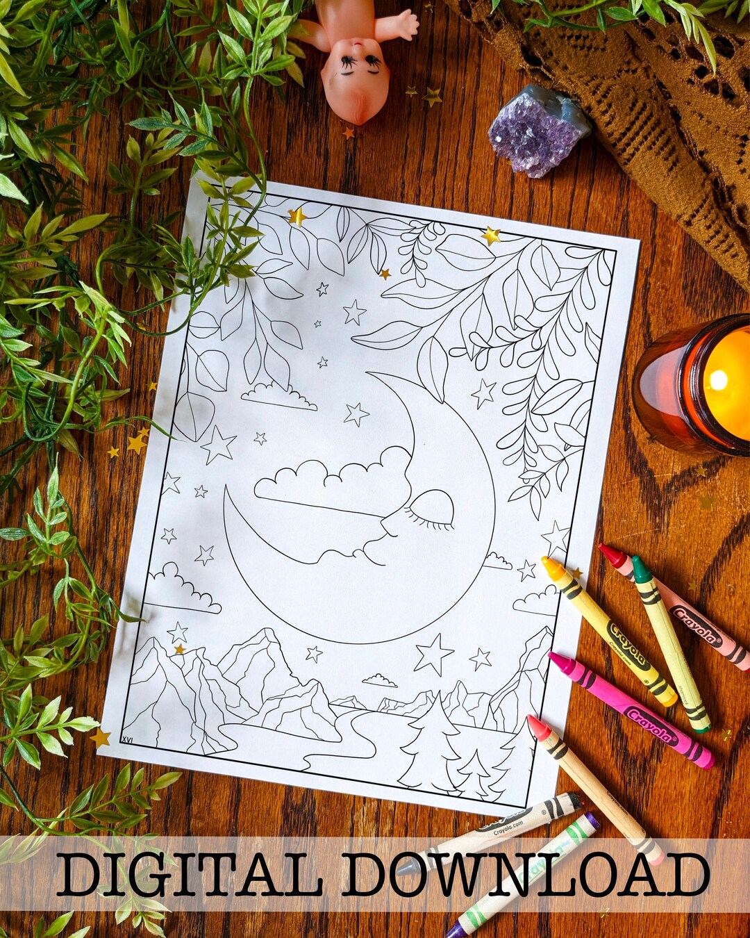 Moon and Stars Coloring Page | Original Art (digital Download) - Etsy
