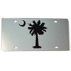 License Plate South Carolina Palmetto Tree Mirrored Acrylic Car Tag
