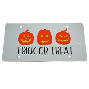 License Plate Trick or Treat Mirrored Acrylic Car Tag