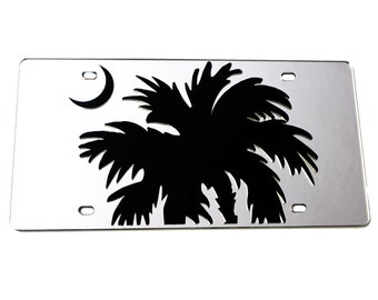 License Plate South Carolina Large Palmetto Tree Mirrored Acrylic Car Tag