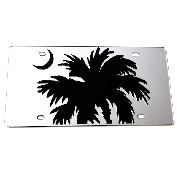 License Plate South Carolina Large Palmetto Tree Mirrored Acrylic Car Tag