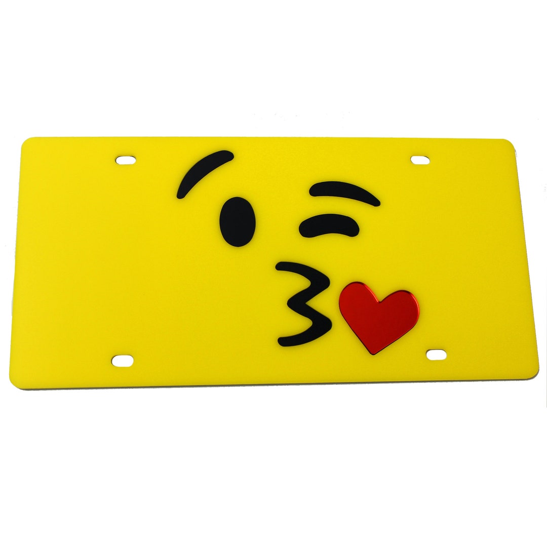 License Plate Emoji Kiss Yellow Cast Acrylic With Mirrored Accents Car