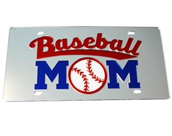 License Plate Baseball Mom Mirrored Acrylic Car Tag