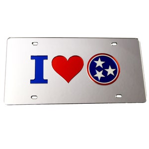 License Plate Tennessee I Heart Tri Star Mirrored Acrylic Car Tag