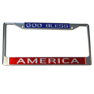 License Plate Frame God Bless America Chrome  w Mirrored Inlaid Acrylic Car Tag