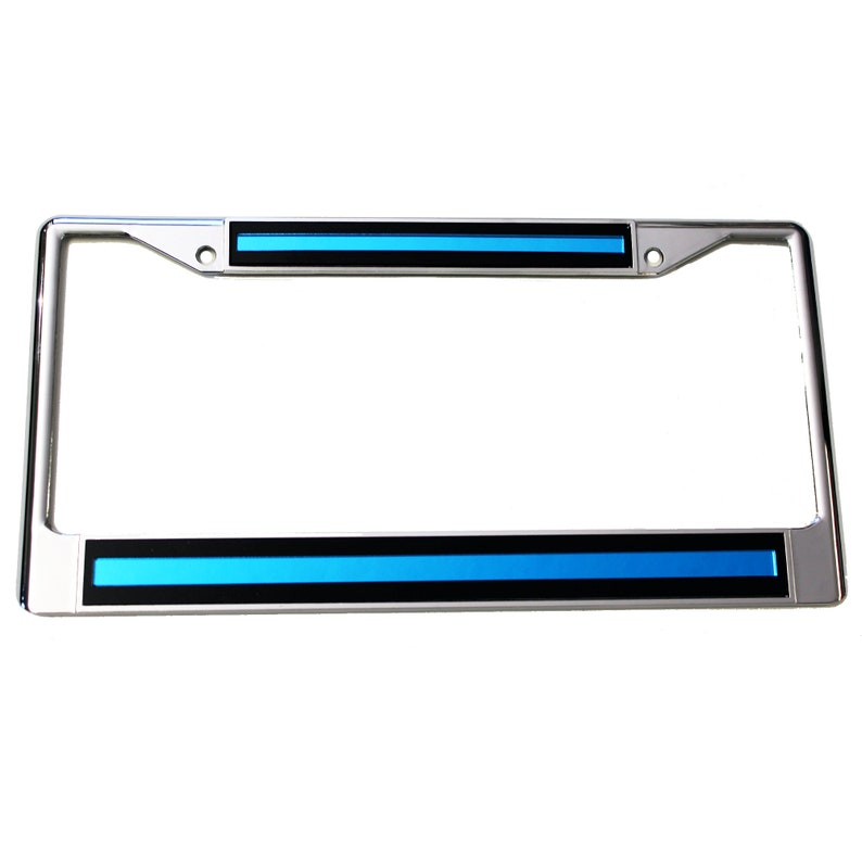 License Plate Frame Thin Blue Line Chrome W Mirrored Inlaid Etsy