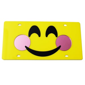 License Plate Emoji Cheeks Yellow Cast Acrylic Car Tag
