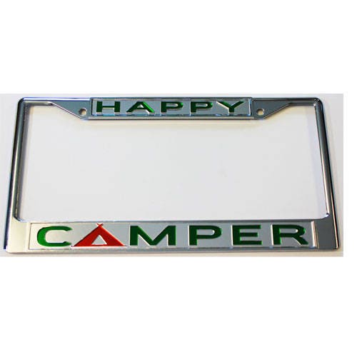 License Plate Frame Happy Camper Chrome w Mirrored Inlaid Etsy