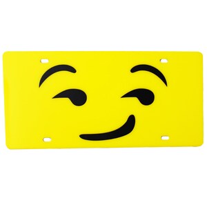 License Plate Emoji Smirk Yellow Cast Acrylic car tag.
