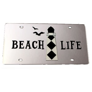 License Plate Beach Life Diamond Lighthouse Mirrored Acrylic Car Tag