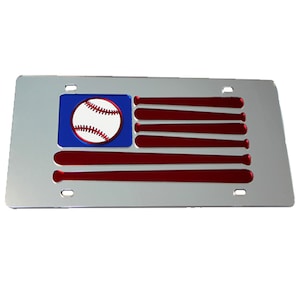 License Plate Baseball Bat Flag Mirrored Acrylic Car Tag
