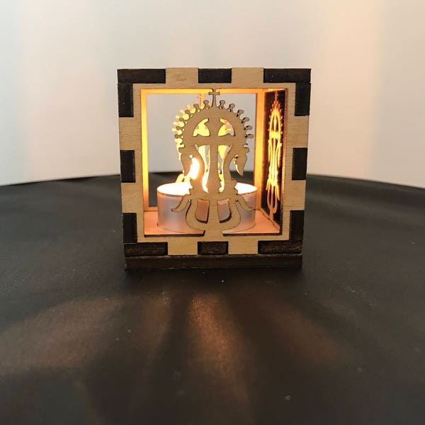 Wooden Tealight holder / Ethiopian Lalibela Cross tealight holder