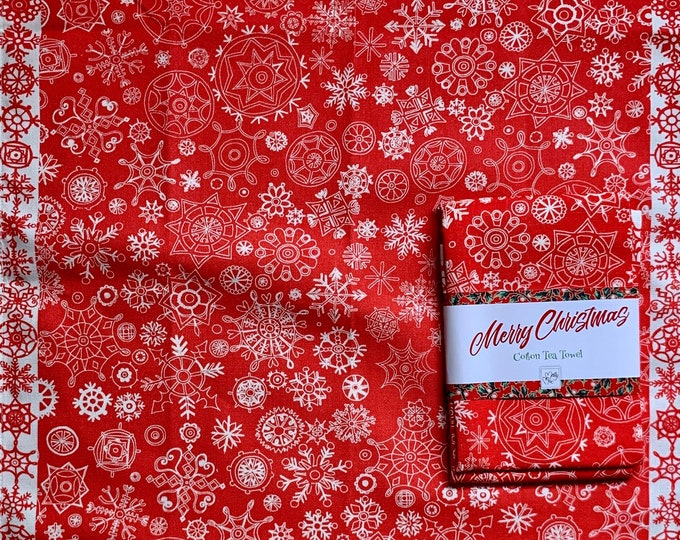 Christmas tea towel Olga - natural w/red stripes across