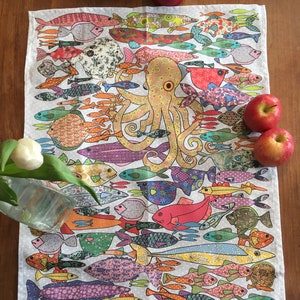 Hand illustrated fish tea towel. A pretty printed cotton kitchen towel to gift or keep by MollyMac. image 9