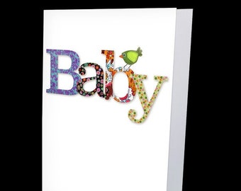 New baby congratulations card, cute unisex greetings, blank inside. Send your love. MollyMac design.