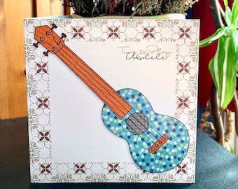 Ukulele card with slogan 'Time to play Ukulele' -  A 6" square card for any occasion