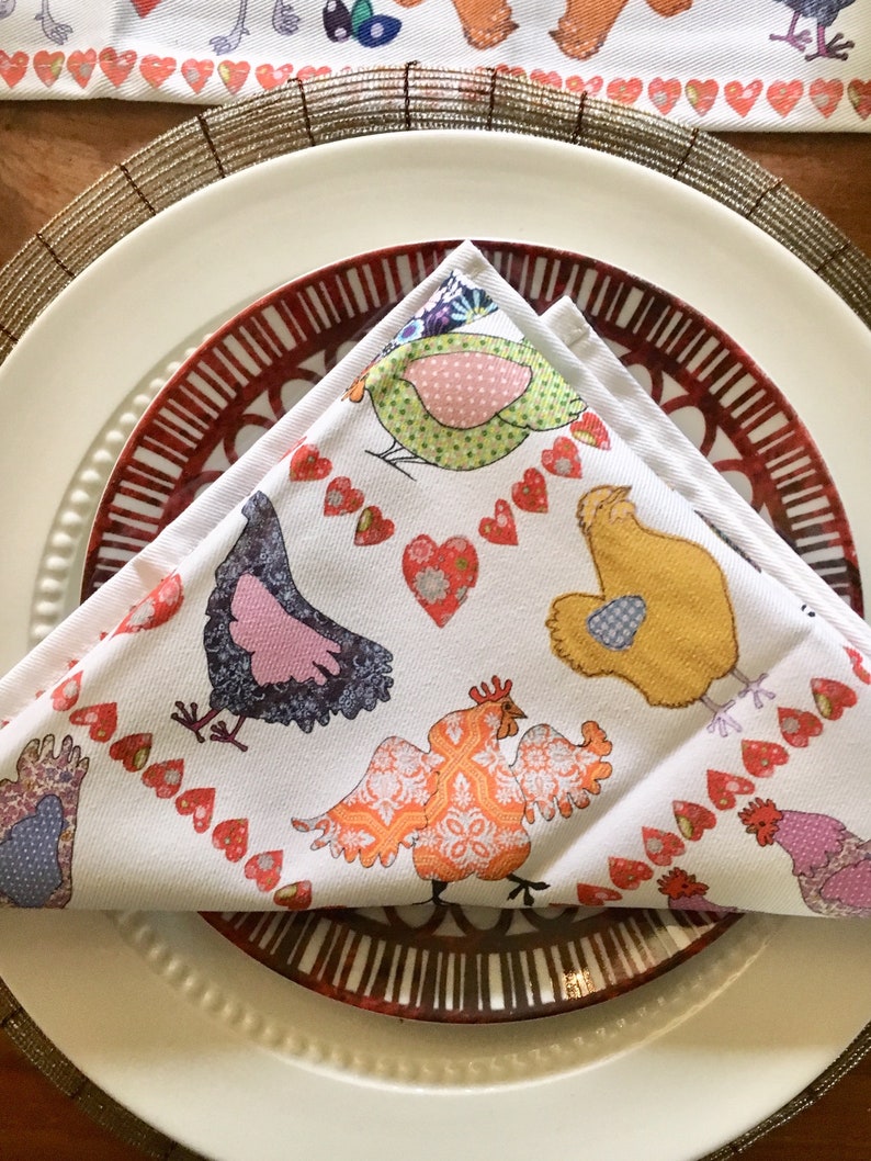 Chicken napkins in a set of 2. Printed ON SALE Etsy