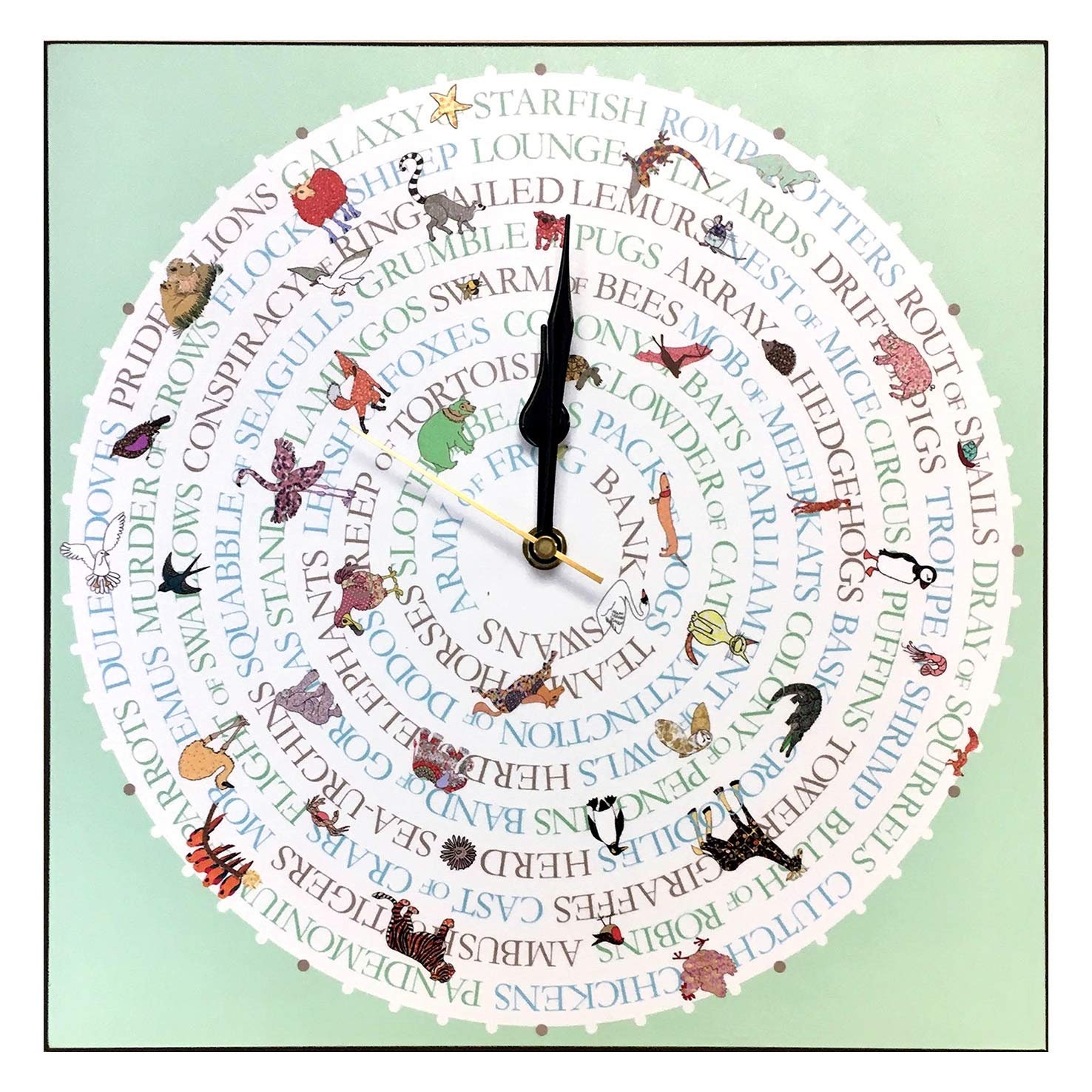 Animal Collective Nouns CLOCK 12 Drawn and Designed by Etsy