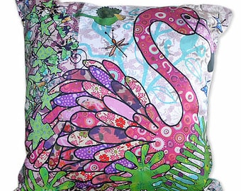 Flamingo Throw Pillow Case. Chair cushion for your eclectic home by MollyMac. 44cm/17"sq