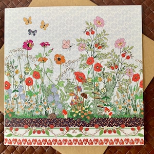 Wildflower Greetings, biglietto di auguri floreale per compleanni, per inviare amore o ringraziamenti. Biglietto illustrato. 5 3/4" quadrato
