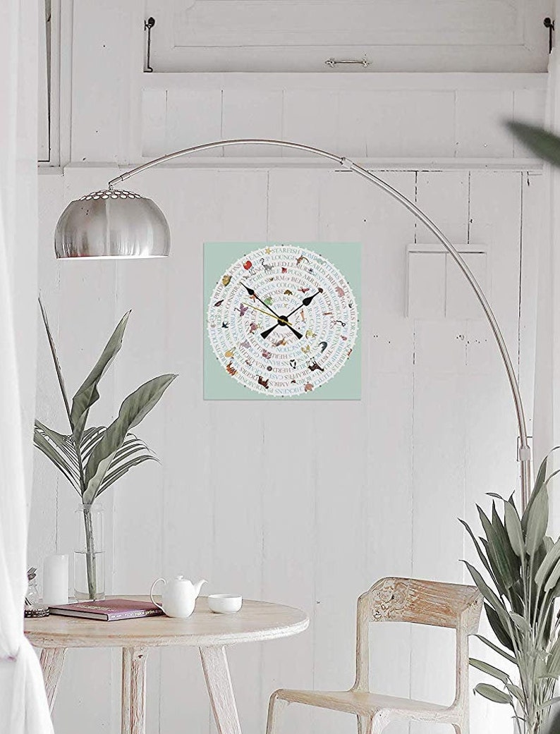 Animal Collective Nouns CLOCK 12 Drawn and Designed by Etsy