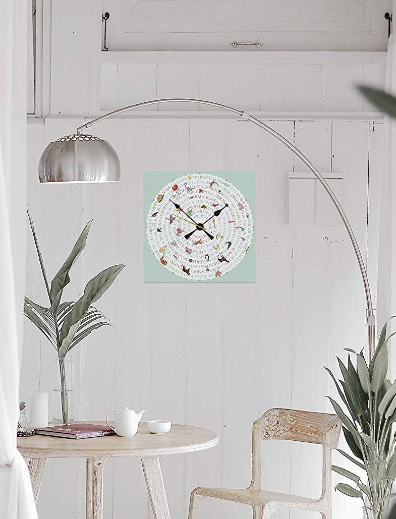 Animal Collective Nouns CLOCK 12 Drawn and Designed by Etsy