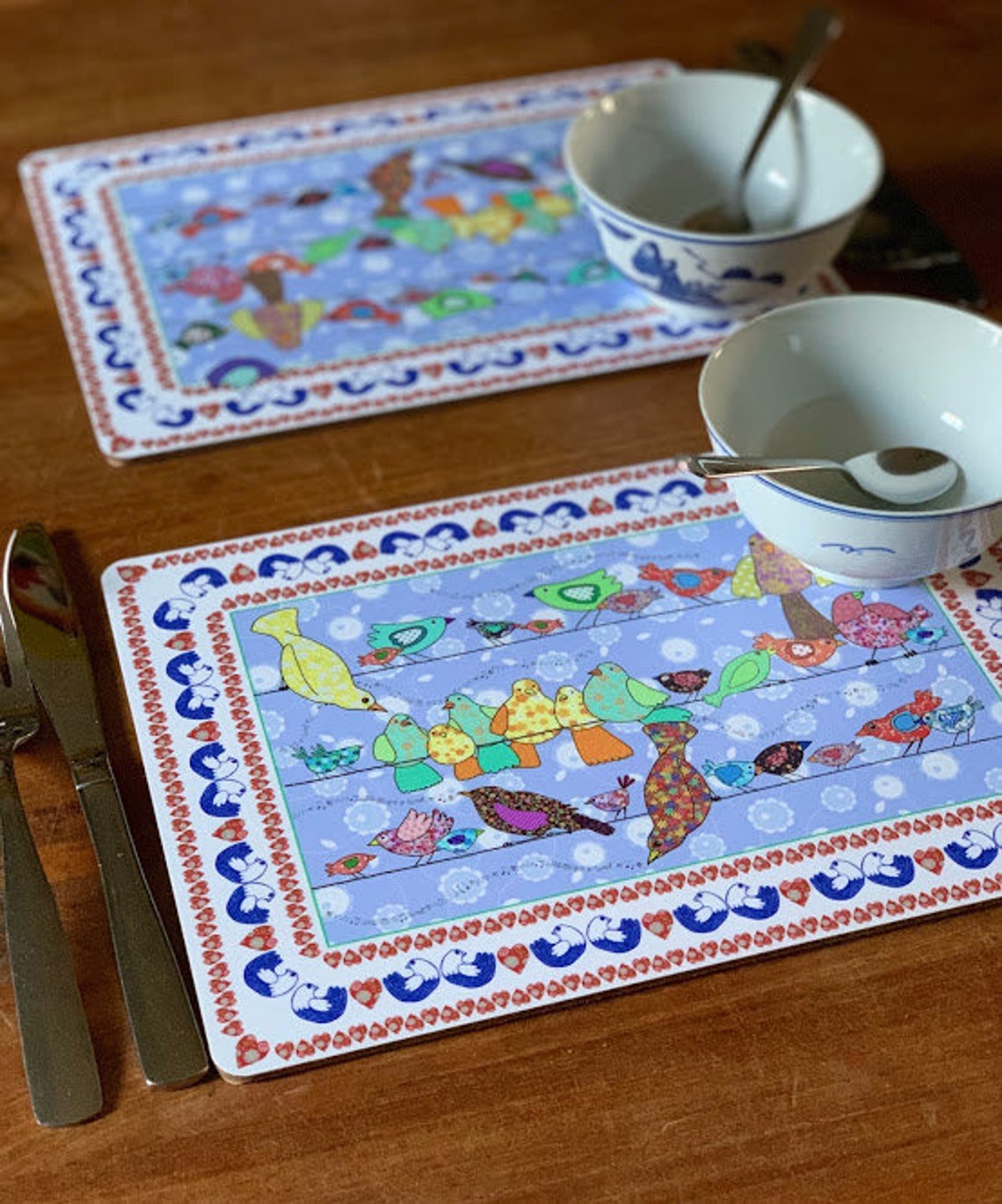 Placemats Bird table mats with cork base for the table Set Etsy