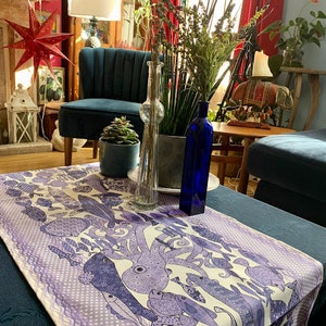 Coastal table runner multi fish in blue hues for your fish suppers and beach houses . image 5