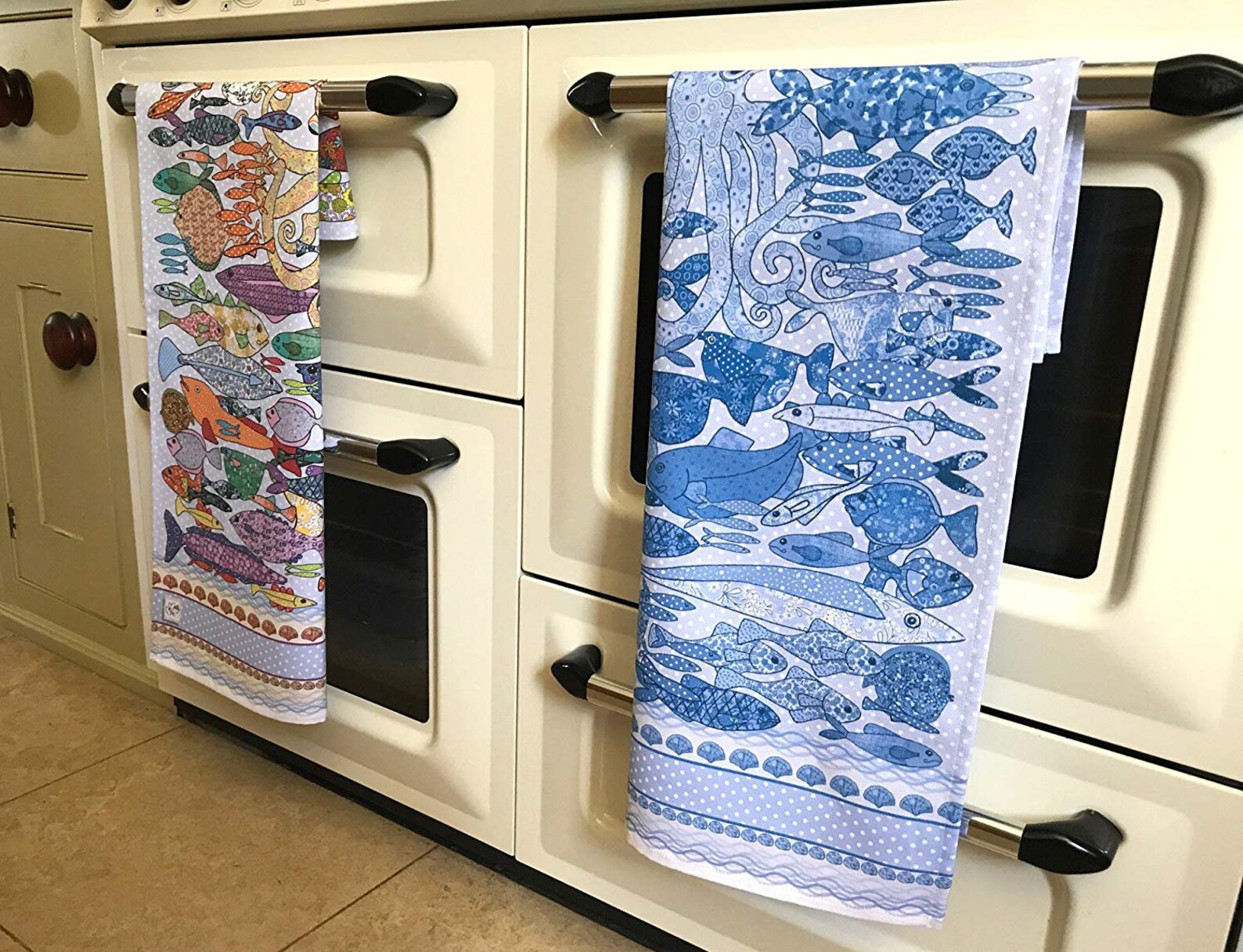 Fish Kitchen Towel for a Coastal Home. Blue and White Tea Etsy