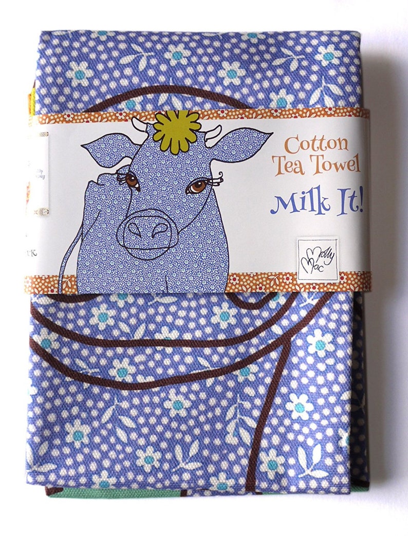 Kitchen towels set of 2 cow designs to gift or keep Cotton tea towels as farmhouse decor gift set.