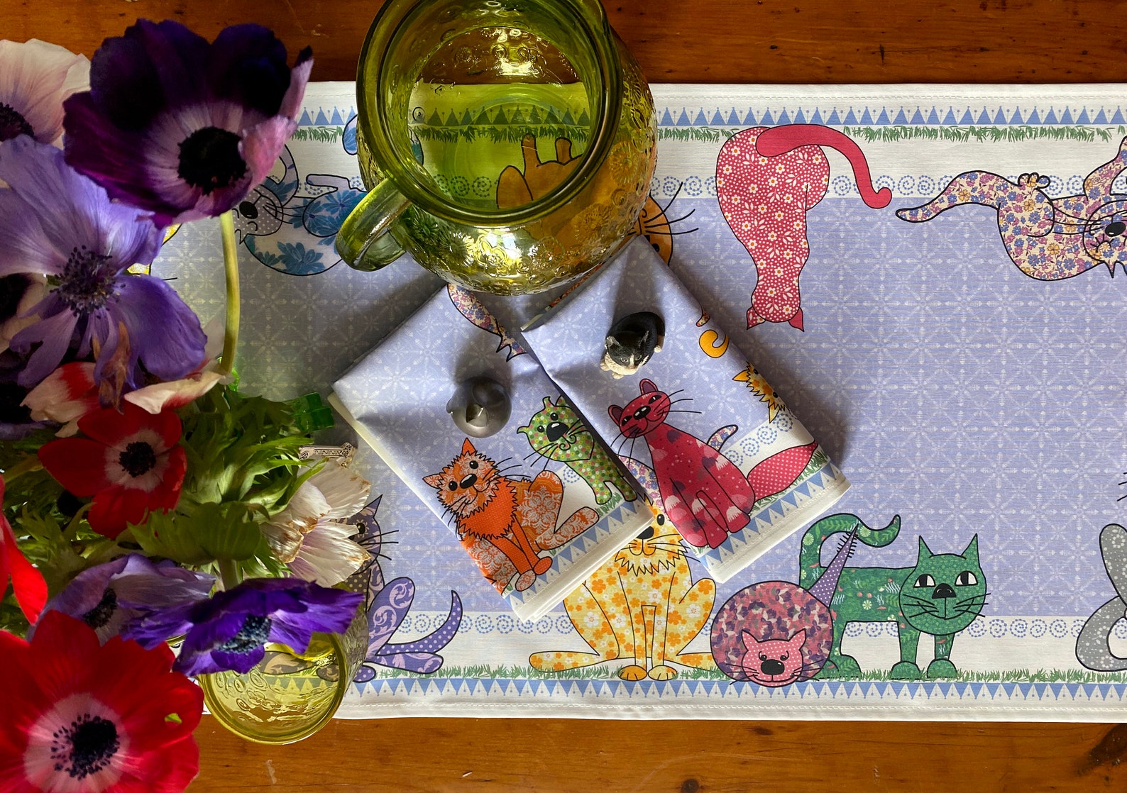 Cat Table Runner a Colorful Table Runner Printed and Made Etsy