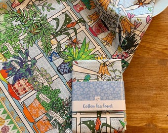 Botanical Tea Towel: Hand-Drawn Houseplant Design, Absorbent Cotton