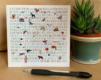Animal Collective Nouns Greeting Card: Fun Illustrated Animal Groups