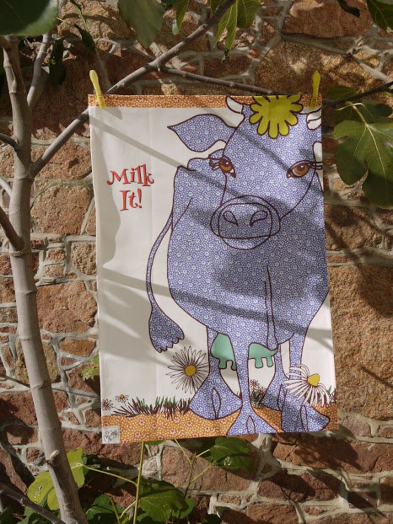 Kitchen towels set of 2 cow designs to gift or keep Cotton tea towels as farmhouse decor gift set.