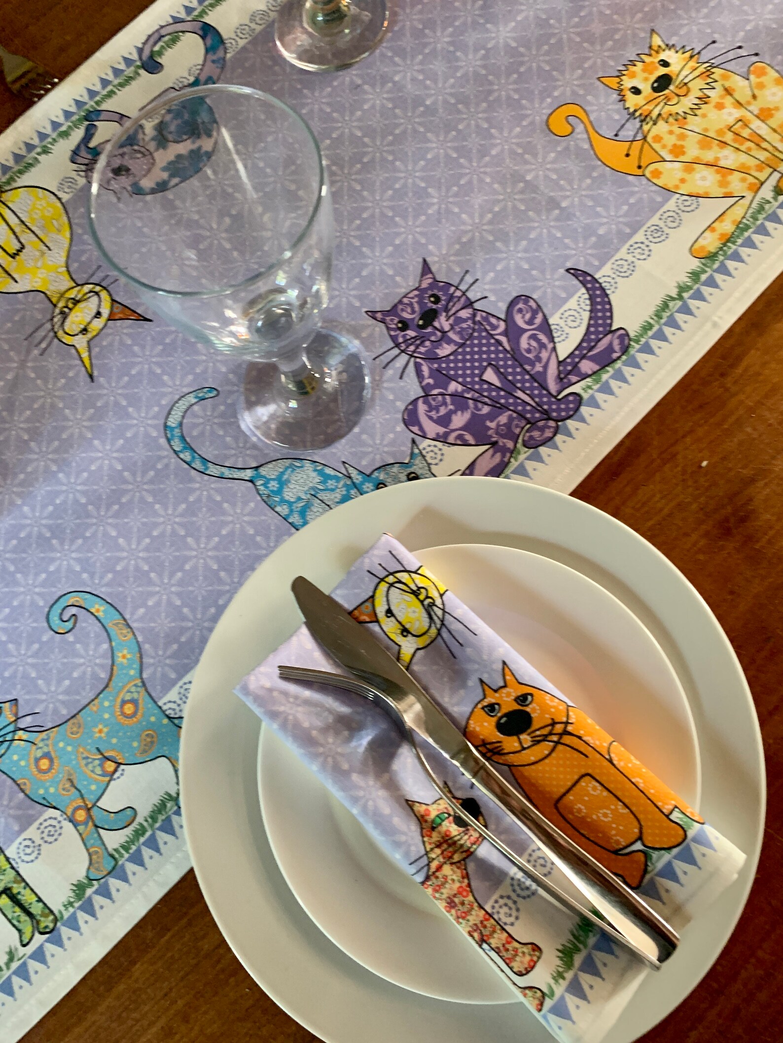 Cat Table Runner a Colorful Table Runner Printed and Made Etsy