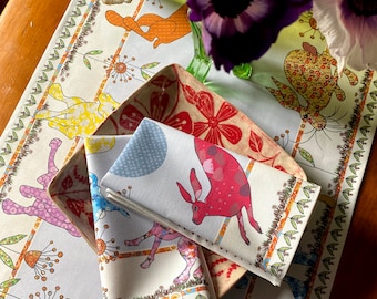 Hare serviettes - Cotton printed Napkins. Sold in sets of 2 for Easter tables