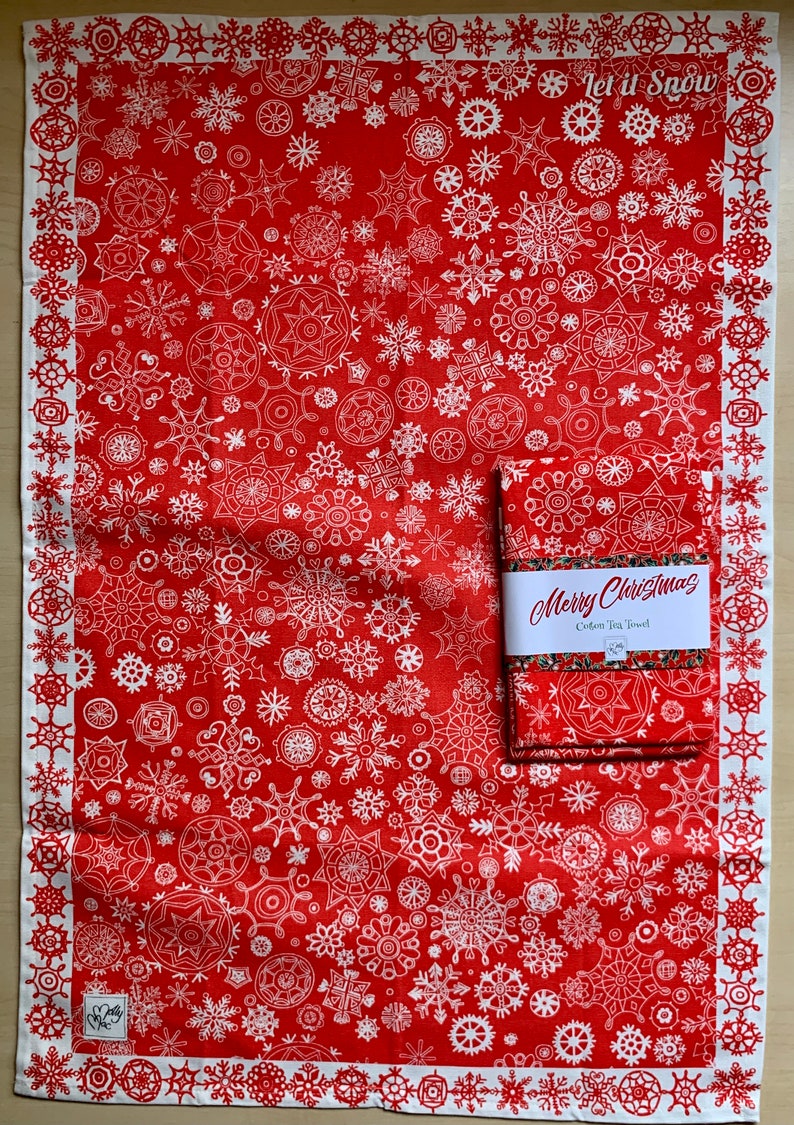 Snowflake Christmas Tea Towel Holiday Kitchen Towel Printed Etsy