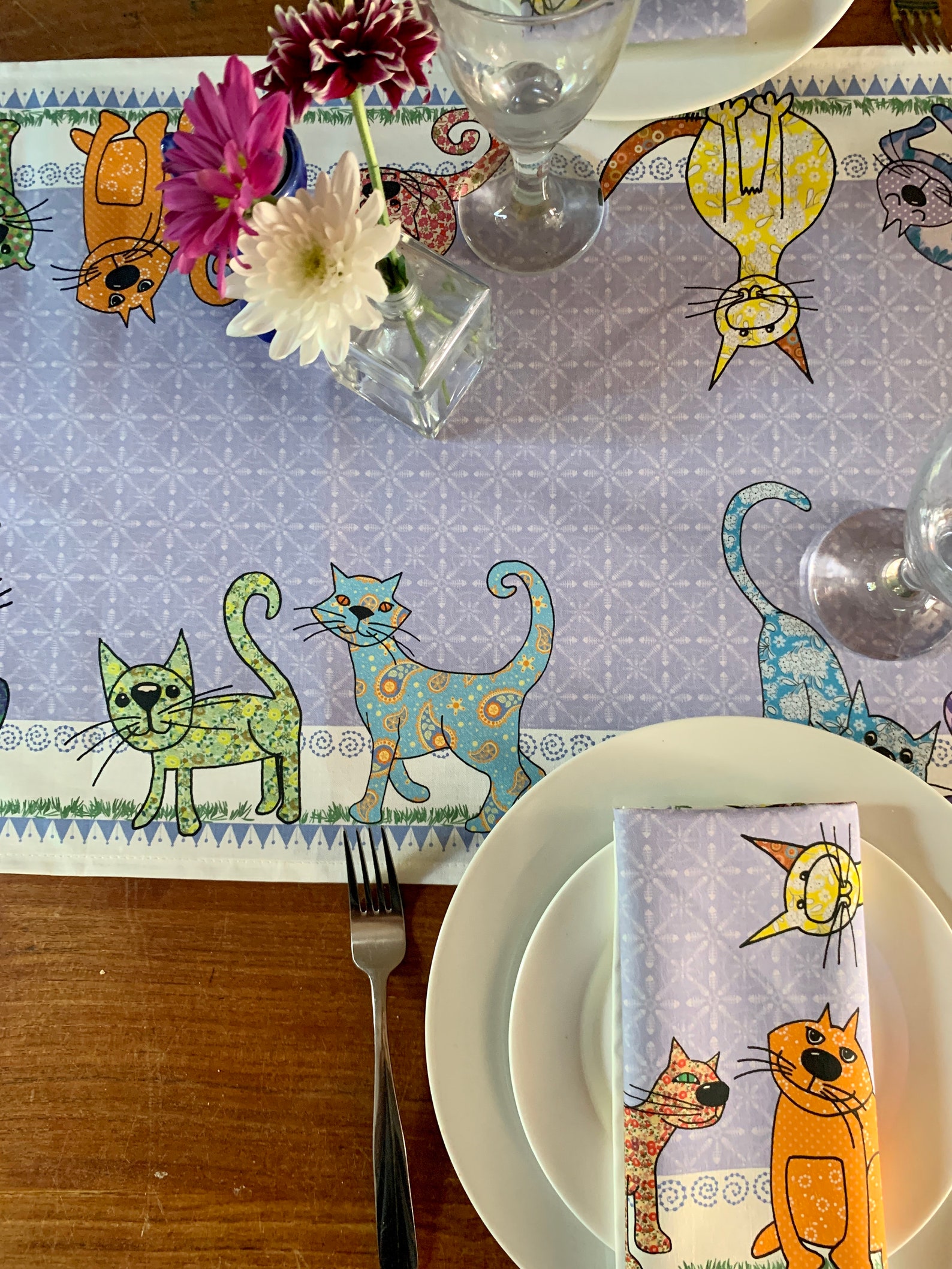 Cat Table Runner a Colorful Table Runner Printed and Made Etsy