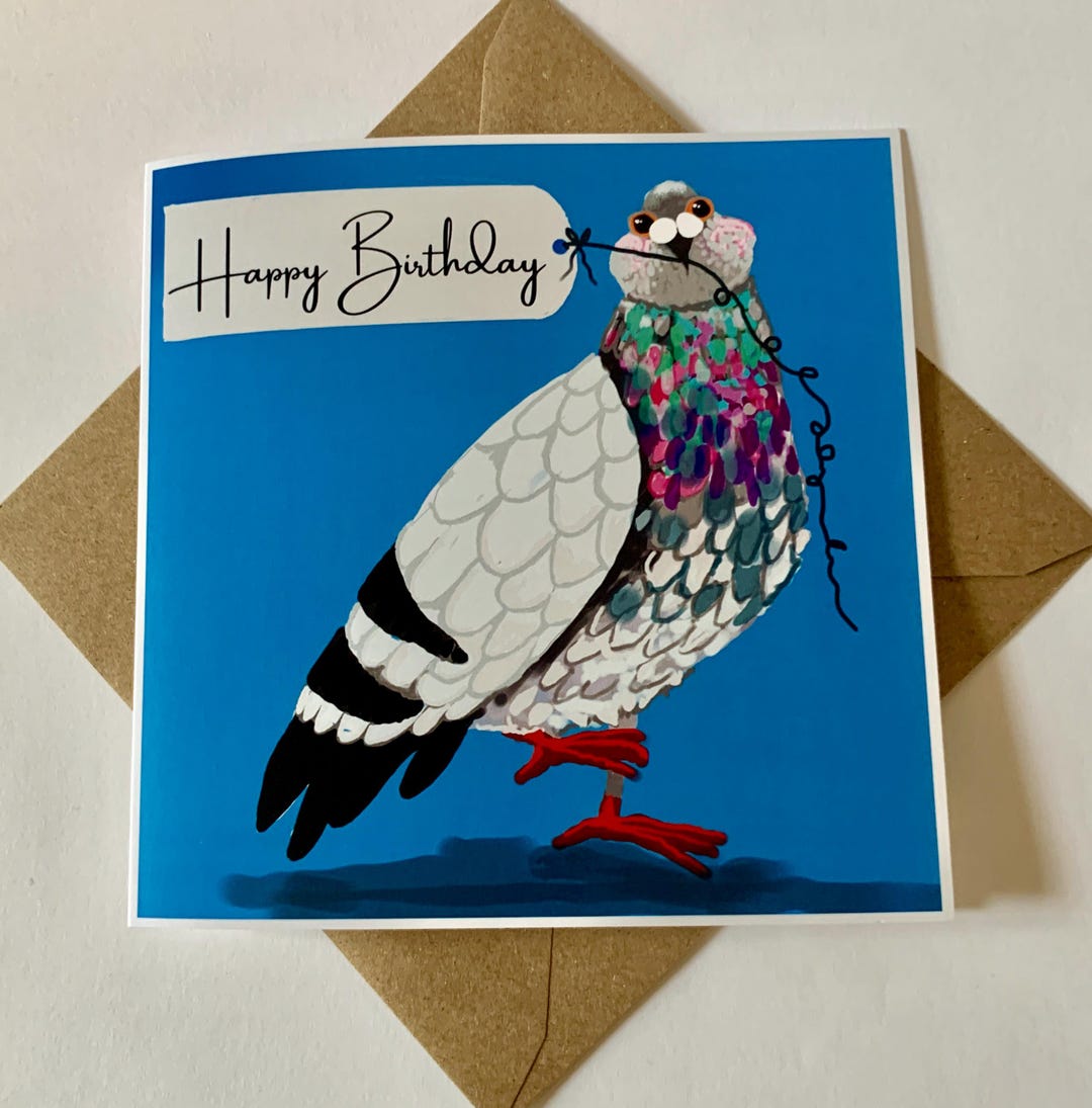 Birthday Card by Pigeon Post With 'happy Birthday' in Its Beak - Etsy UK