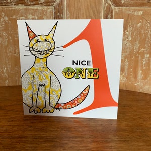 Karte zum Geburtstag für ein Jahr alt süße Katze Grußkarte innen blank mit Spruch Nette Karte für Baby Nichte Neffe Karte von Oma